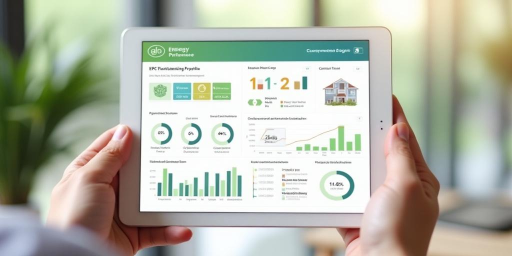 Tablet displaying energy performance certificate data and charts